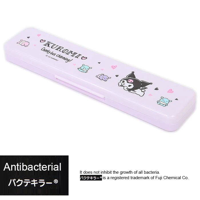 Japan Sanrio Series Kuromi Kids Antibacterial Silent Portable Cutlery Set Chopsticks + Spoon Set