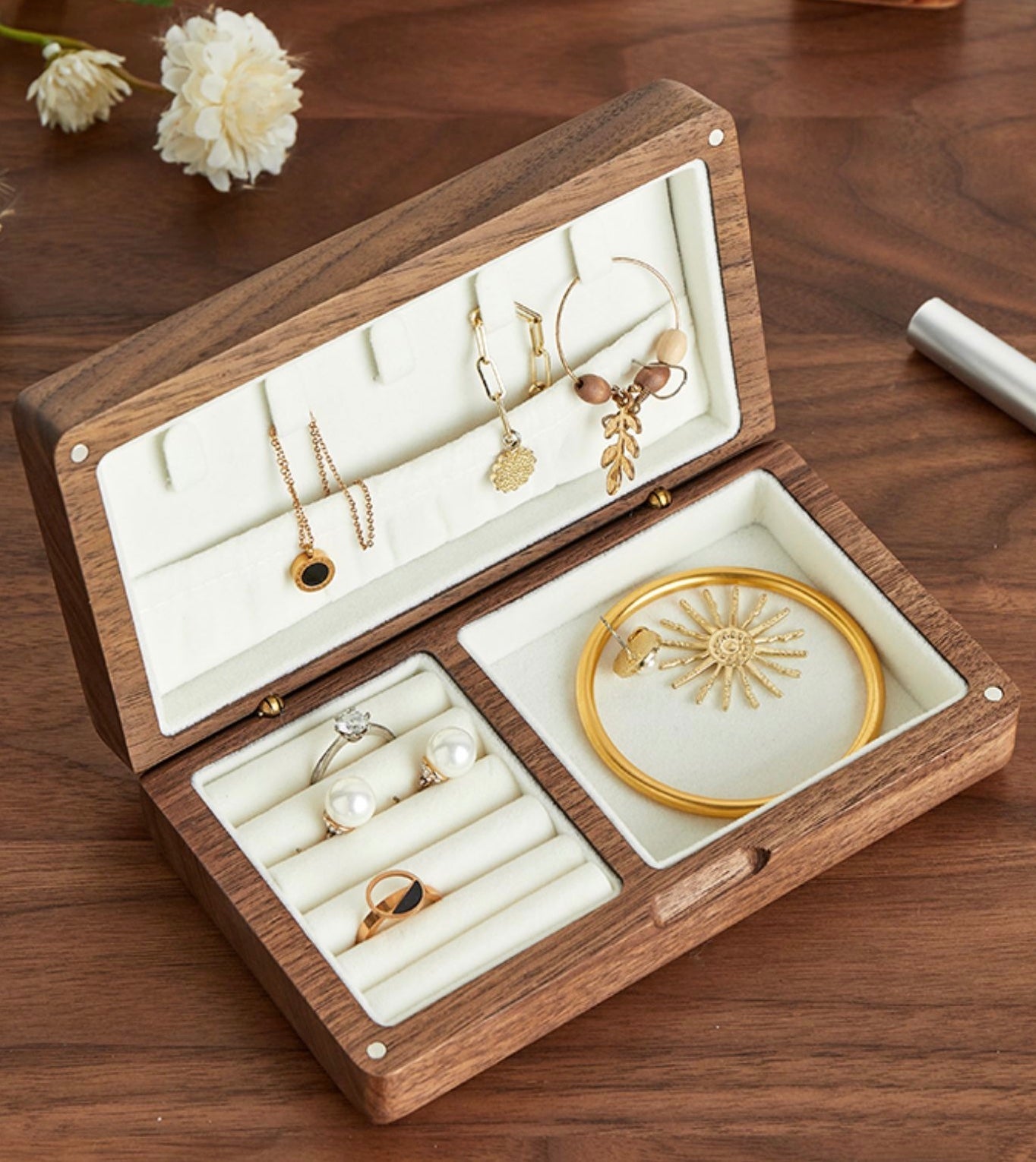 Walnut Wooden Jewelry Storage Box – Elegant Organizer