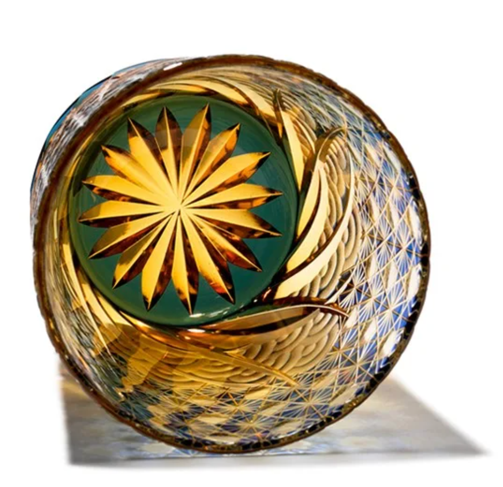 Yamada Edo Kiriko Whiskey Glass – “Ripple Series” 漣 (Amber Blue)