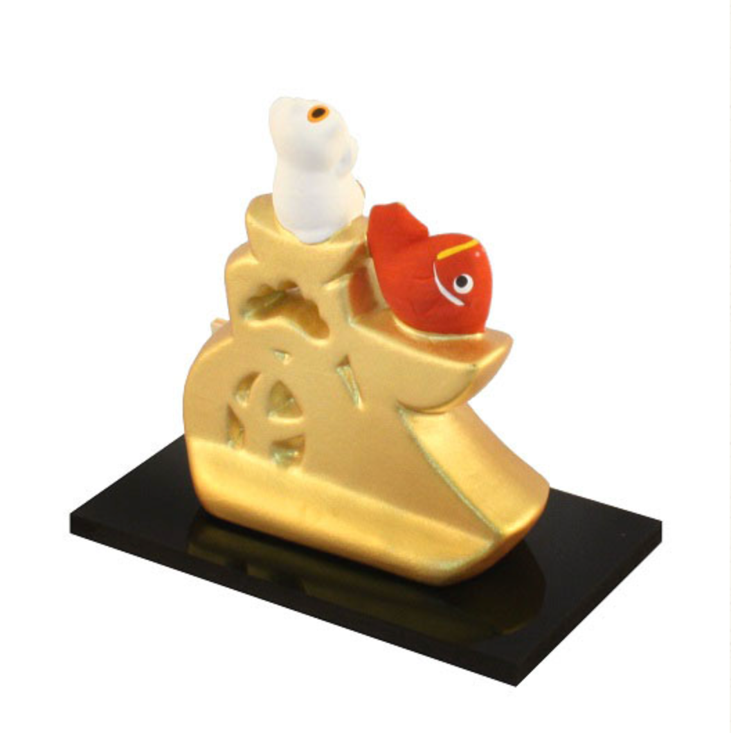 日本 薬師窯 招财猫摆件 吉祥金文字--福 H10.5×W12×D7CM S-18-269(B)