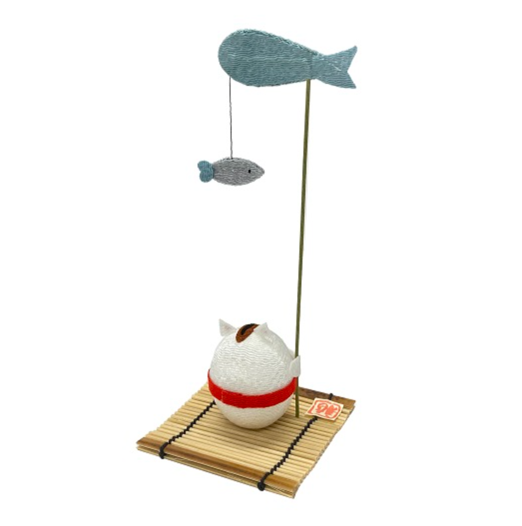 日本 薬師窯 招财猫摆件 绉纱快乐猫摆件 H14cm×W6cm×D6cm S40-255