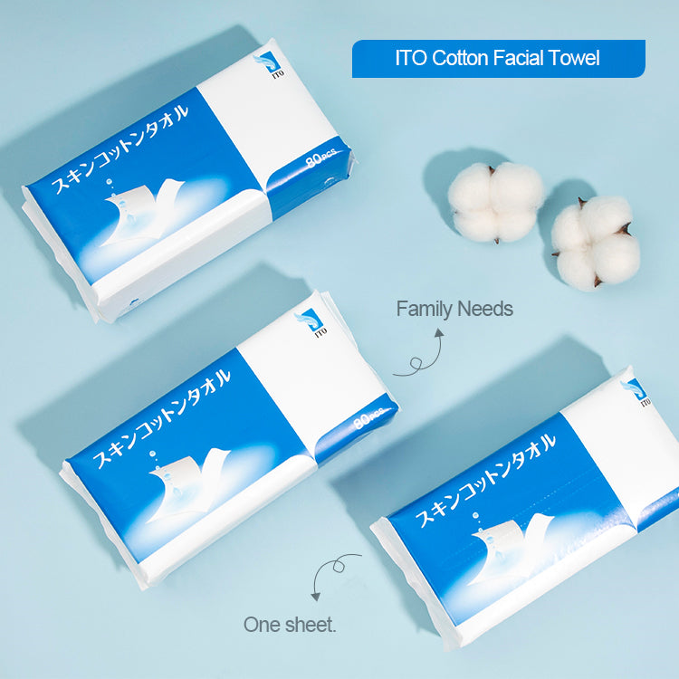 ITO, Japan, Cotton Facial Towel, Pearl Cotton Towel, Makeup Remover Pull-Out Cleansing Towel 80 pcs.