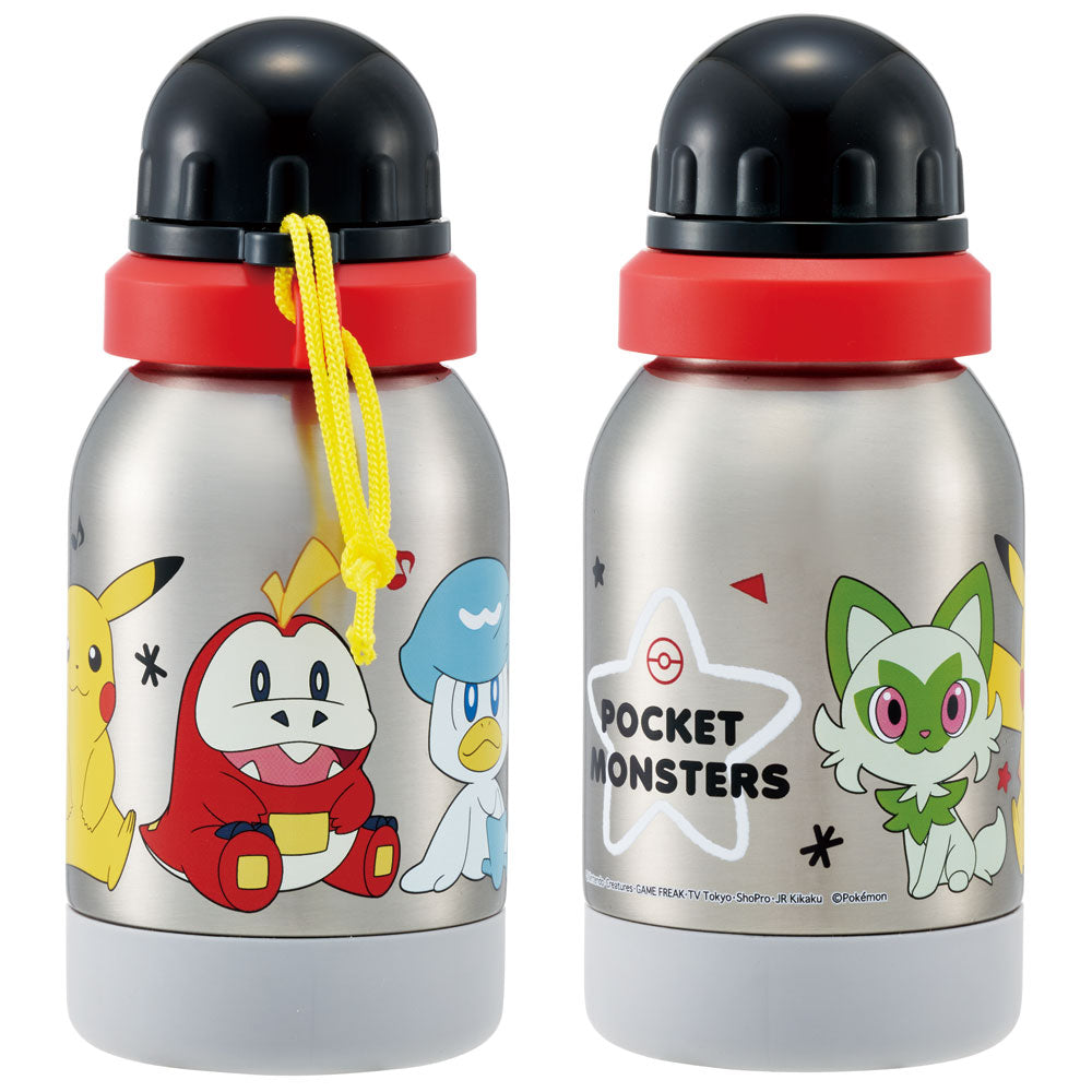 Japan Skater Pikachu Kids Sports Bottle, Stainless Steel Cup Straight Drinking Mug 380ml