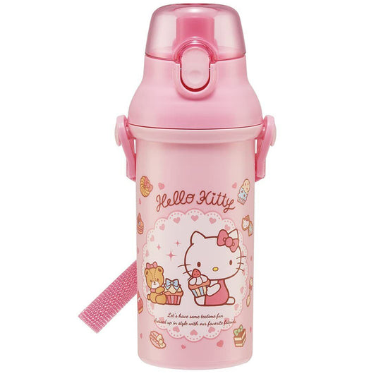 Japan Skater Pink Hello Kitty Lightweight Kids Student with Shoulder Strap Antibacterial Resin Drinking Water Bottle 480ml