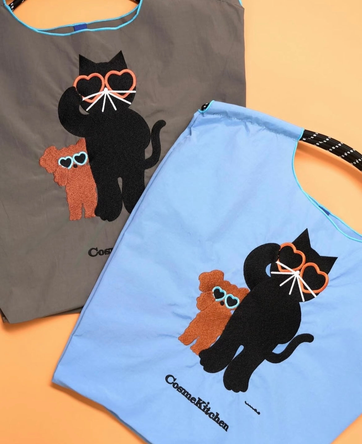 Ball & Chain Japan × Cosme Kitchen Limited Edition Cat Embroidery Eco Tote – Blue/Gray