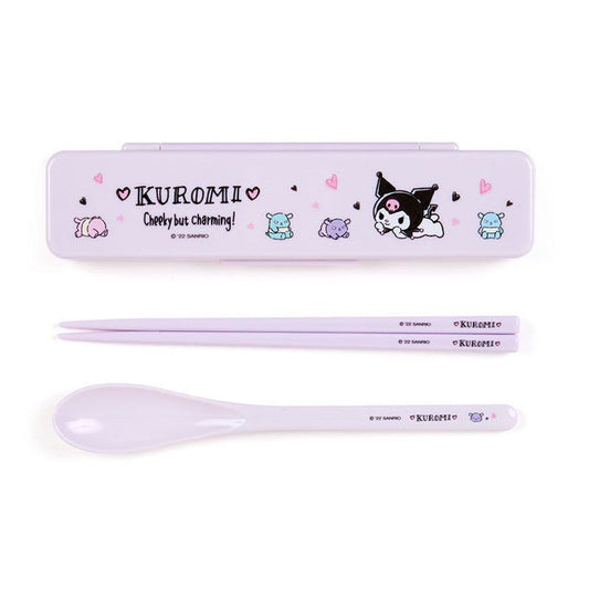 Japan Sanrio Series Kuromi Kids Antibacterial Silent Portable Cutlery Set Chopsticks + Spoon Set