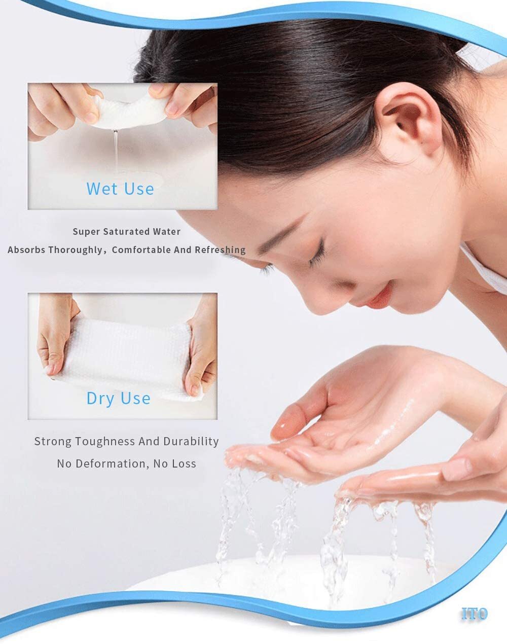 Japan ITO Facial Cotton Tissue, Pearl Cotton Towel, Disposable Cleansing Towel, Large Thick Roll, Wet & Dry 80pcs