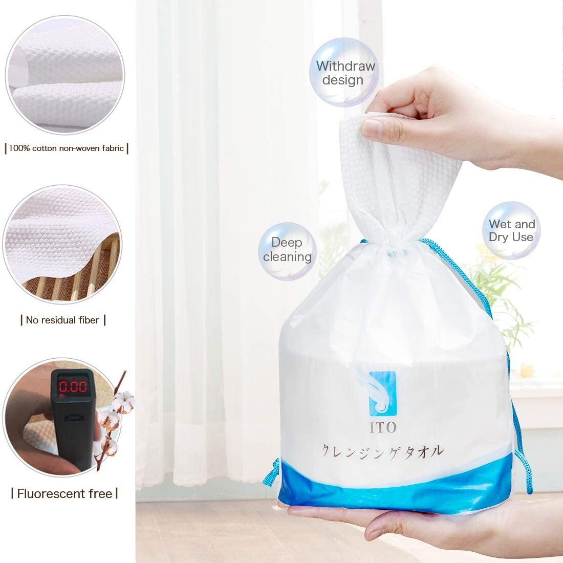 Japan ITO Facial Cotton Tissue, Pearl Cotton Towel, Disposable Cleansing Towel, Large Thick Roll, Wet & Dry 80pcs