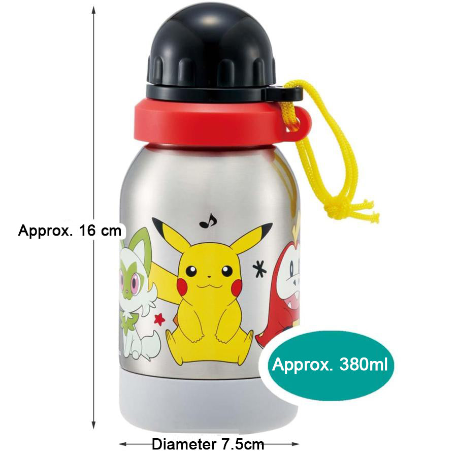 Japan Skater Pikachu Kids Sports Bottle, Stainless Steel Cup Straight Drinking Mug 380ml
