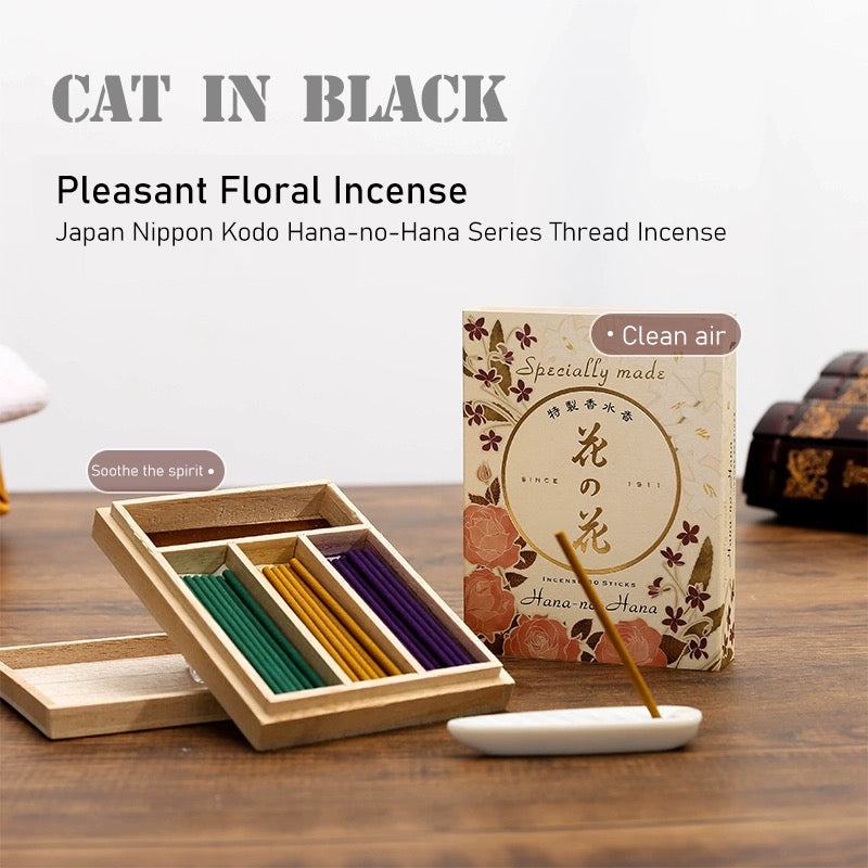 Japan NIPONN KODO Incense Hana-no-Hana 30pcs ,Gift Box, Mixed With 3 Scents (Rose, Violets and Lily) with incense stand