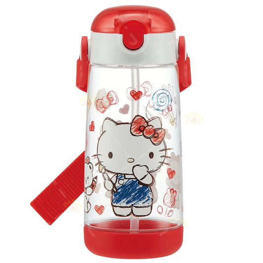 Japan skater Hello Kitty Water Bottle With Straw Heat Resistant Resin 480ml