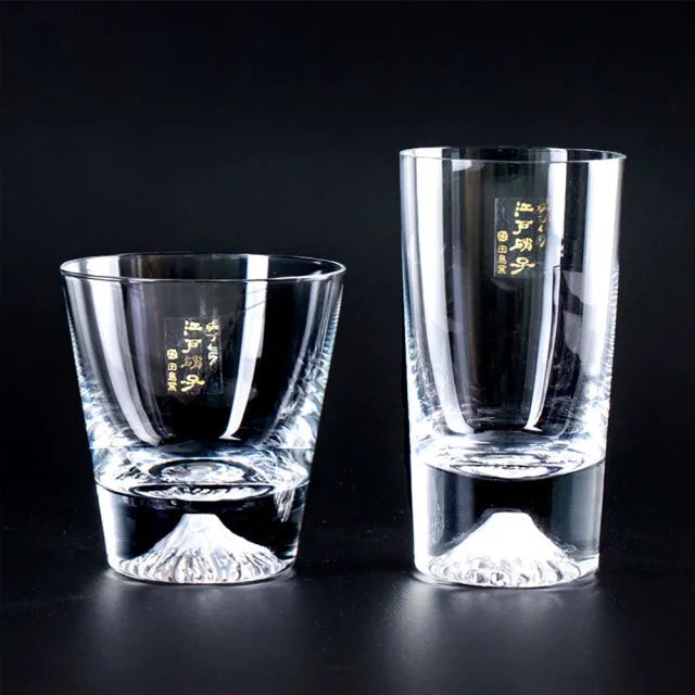 Japan EDO GLASS Mt. Fuji Snow Mountain Glass, Creative Iceberg Glass, Crystal Whiskey Glasses in Wooden Boxes