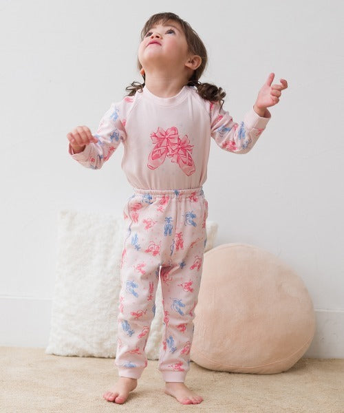 Combi mini Autumn Lightweight Pajamas – Pink Bow Print with High Waistband