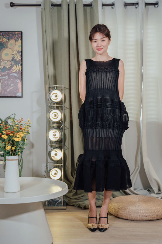 ISSEY MIYAKE  Assemblage Sleeveless Dress  IM31-KH784-15 Black Size 2