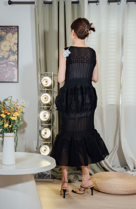 ISSEY MIYAKE  Assemblage Sleeveless Dress  IM31-KH784-15 Black Size 2