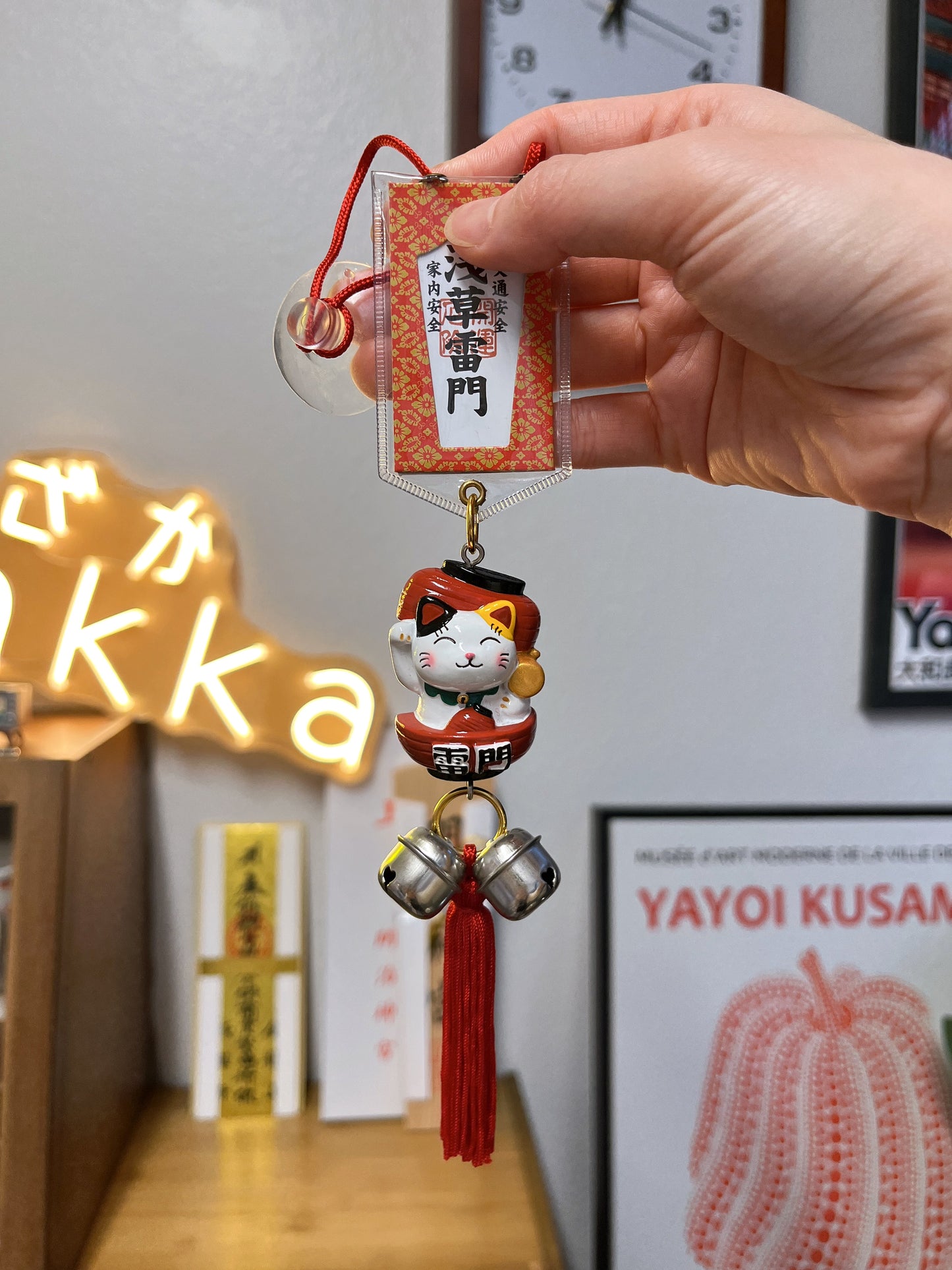 Tokyo Senso-ji Temple Amulet – Traffic Safety Car Hanging Charm for Protection & Kaminarimon Maneki-neko (Beckoning Cat) for Good Fortune