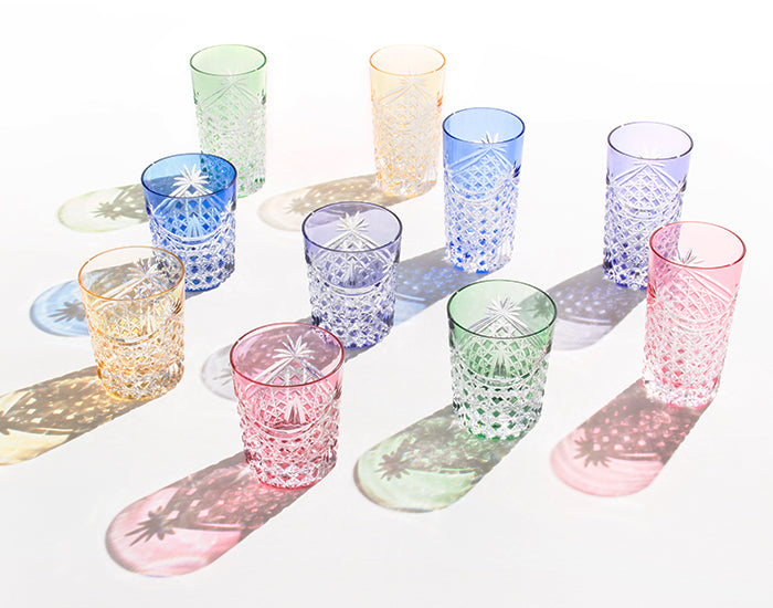 Yamada Edo Kiriko Rock Glass – “Lattice Drapery” Red Cut Glass