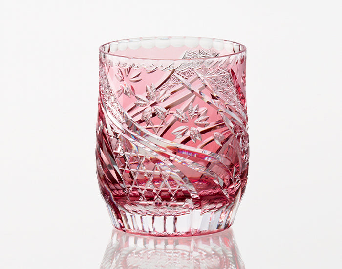 Yamada Edo Kiriko Samurai Memorial Glass – “Cherry Flow” Red