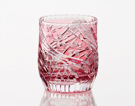 Yamada Edo Kiriko Samurai Memorial Glass – “Cherry Flow” Red