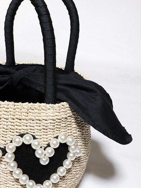 Japan a-jolie Straw Bag Pearl Heart Eyes