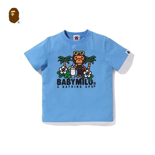 BAPE Children's T-shirt Spring/Summer Cartoon Print Island Style Blue/Orange T-shirt