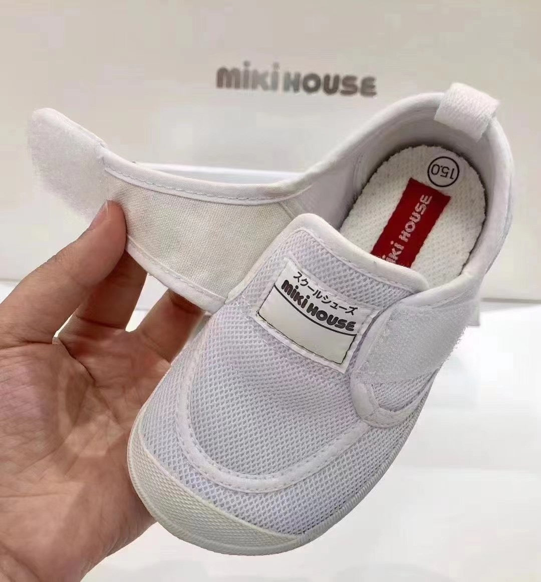 MIKIHOUSE Small White Shoes Made in Japan (14-9408-578) for Babies With High Toes (no box by default)