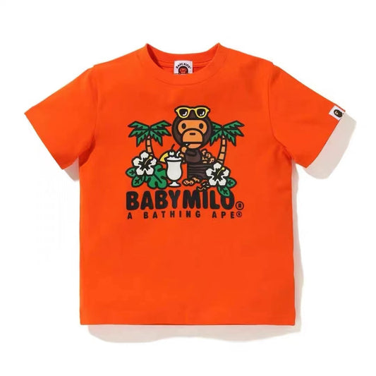 BAPE Children's T-shirt Spring/Summer Cartoon Print Island Style Blue/Orange T-shirt