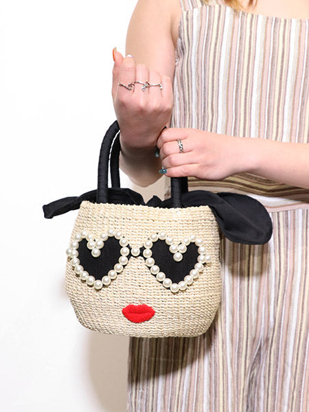 Japan a-jolie Straw Bag Pearl Heart Eyes