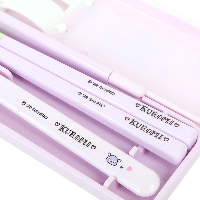 Japan Sanrio Series Kuromi Kids Antibacterial Silent Portable Cutlery Set Chopsticks + Spoon Set