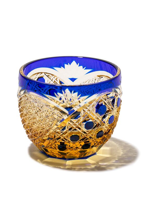Japan,Yamada,Edo Kiriko「煌光」,Cold Sake Glass, AMBER BLUE, 85ml