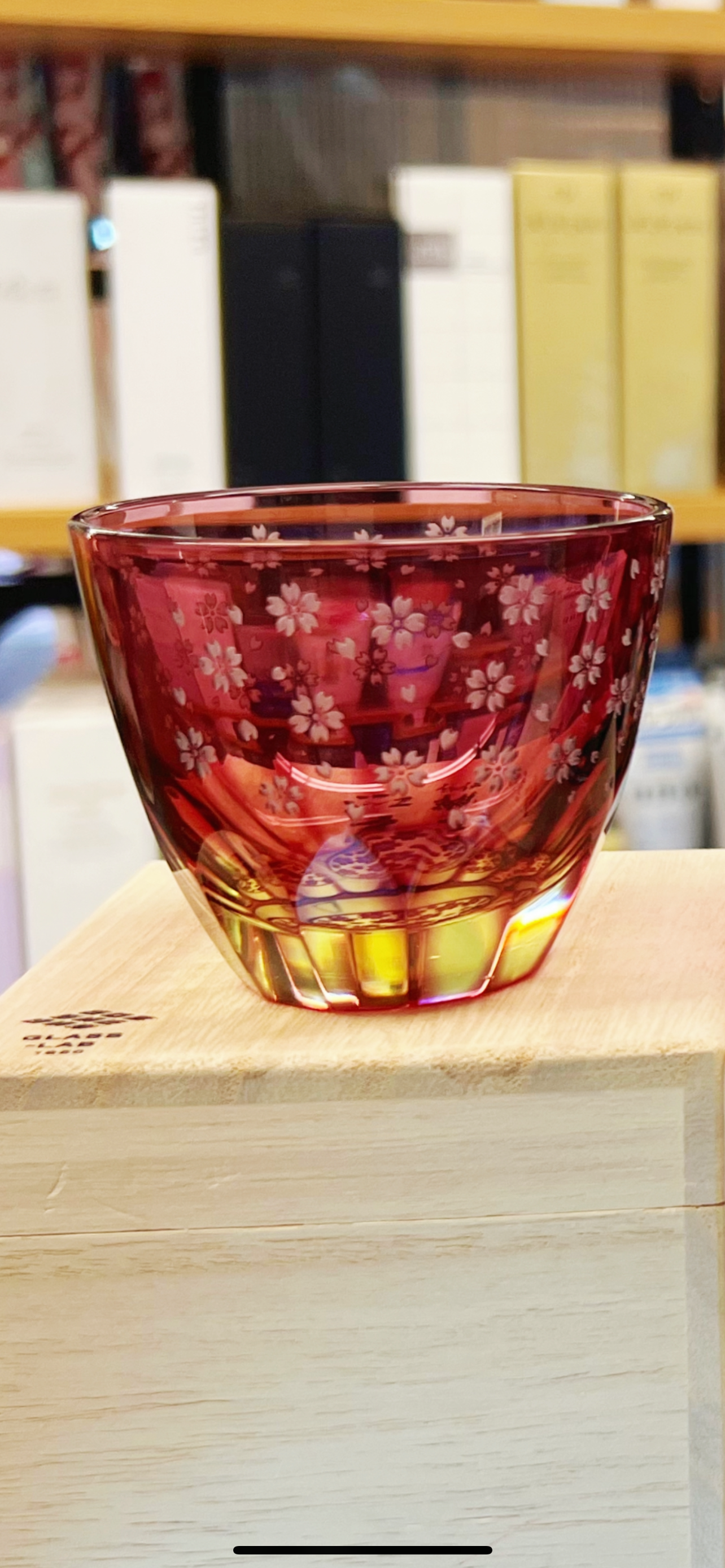 Japanese Edo GLASS-LAB Sand-Cut Sakura Sake Ware