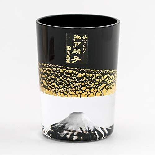 Japan EDO GLASS Gold Leaf Fuji，Creative Mt. Fuji Cold Wine Glasses wooden box TG20-016-1 GK  black