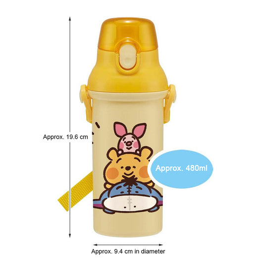 Japan Skater Winnie the Pooh and Friends Pattern Lightweight Kids Student with Shoulder Strap Antibacterial Direct Drinking Water Bottle 480ml