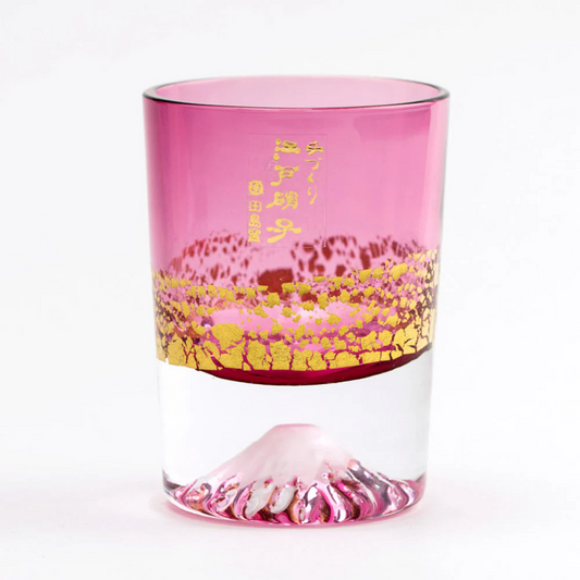 EDO GLASS Gold Leaf Fuji,Creative Mt. Fuji Cold Sake Glass  with wooden box TG20-016-1 GP golden red