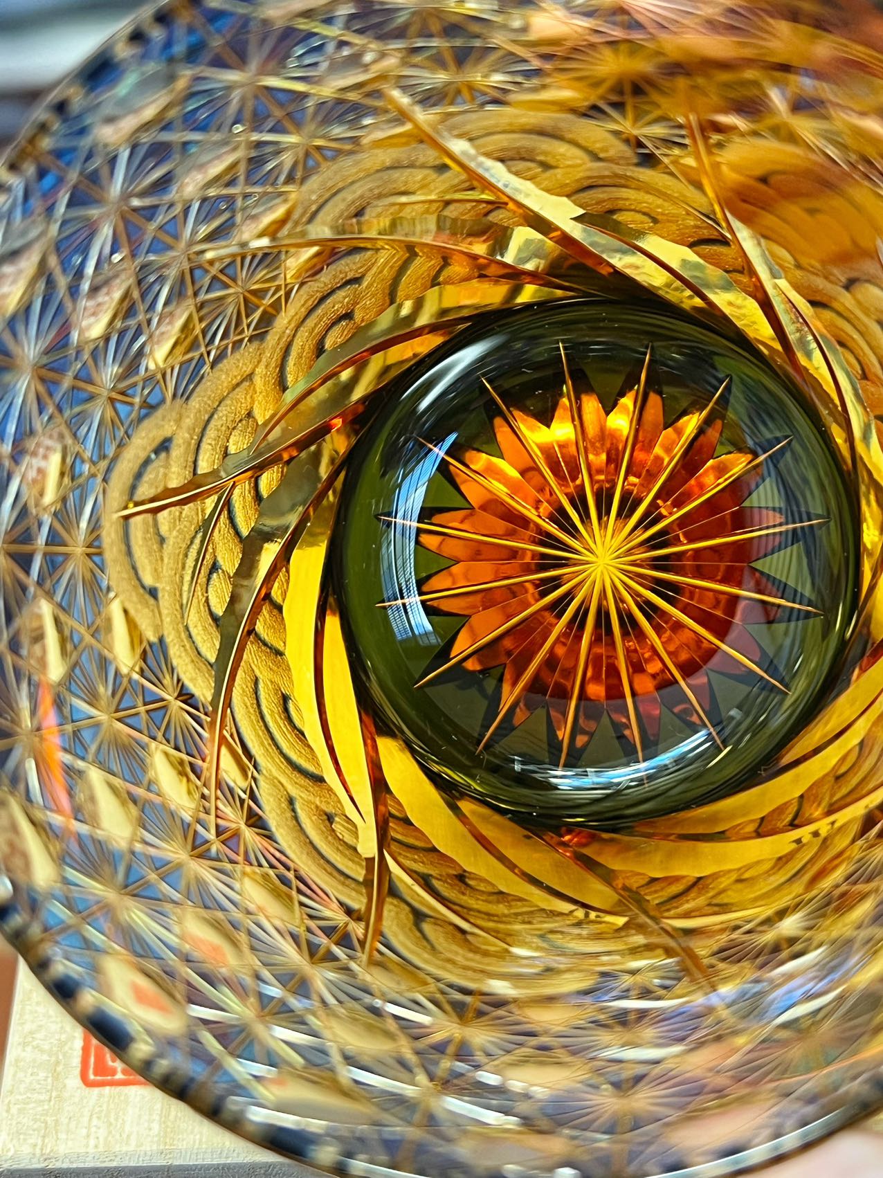 Yamada Edo Kiriko Whiskey Glass – “Ripple Series” 漣 (Amber Blue)