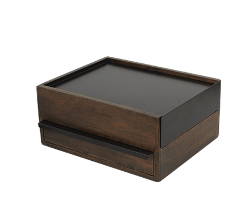Walnut Wood Jewelry Box with Offset Drawer Design