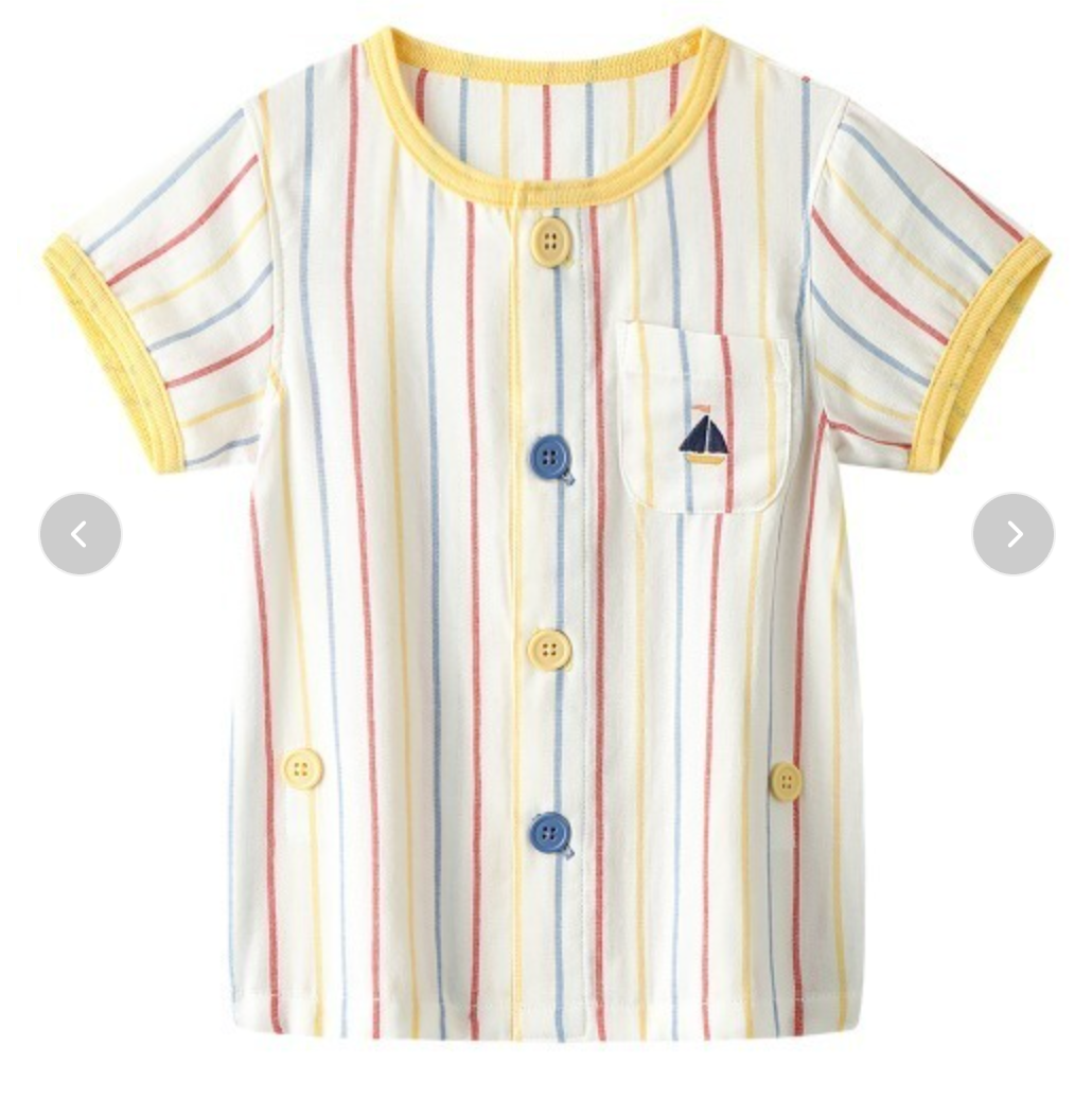 Combi Summer Pajamas – Short Sleeve Front-Button Gauze Set with Colorful Stripes