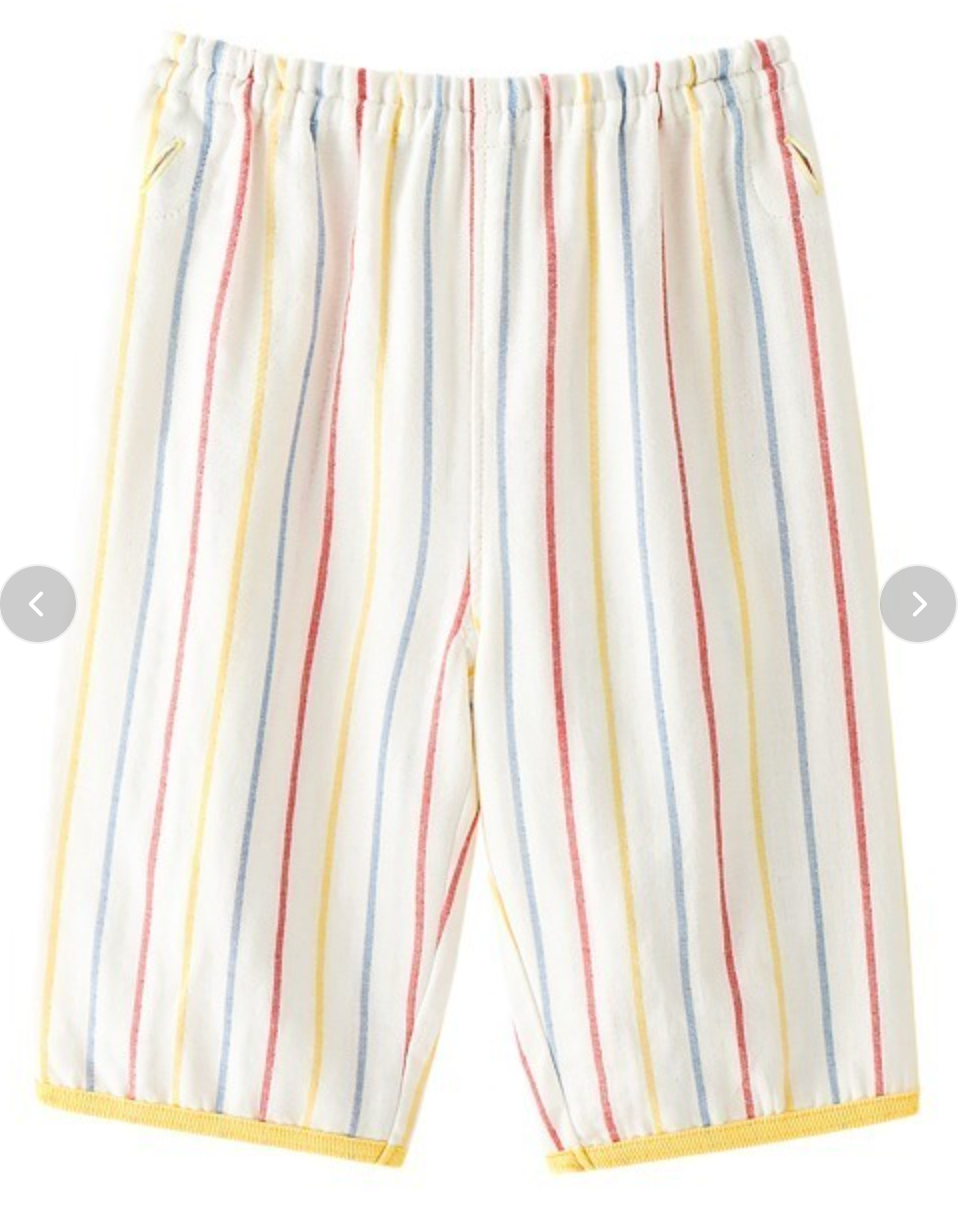 Combi Summer Pajamas – Short Sleeve Front-Button Gauze Set with Colorful Stripes