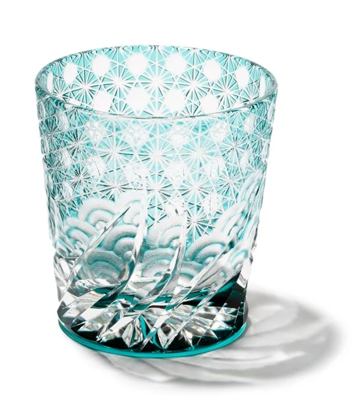 Yamada Edo Kiriko Whiskey Glass – “Ripple” 漣 Series (Amber Green)