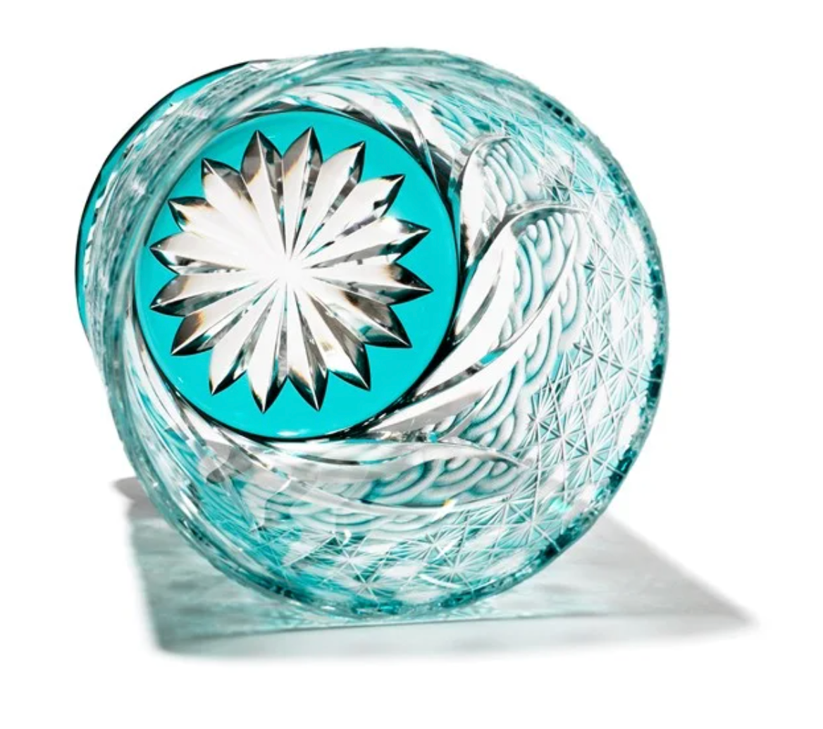 Yamada Edo Kiriko Whiskey Glass – “Ripple” 漣 Series (Amber Green)