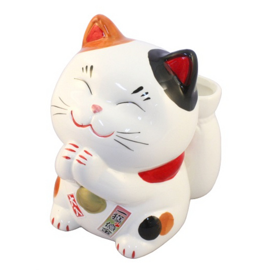 Japanese Yakushigama Lucky Cat Coin Bank (Fortune-Welcoming/Happiness-Inviting)