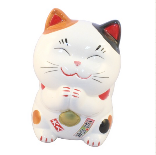 Japanese Yakushigama Lucky Cat Coin Bank (Fortune-Welcoming/Happiness-Inviting)