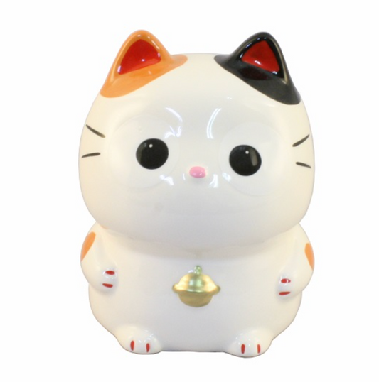 Japanese Yakushigama "Mike" Calico Maneki-Neko (Lucky Cat) Coin Bank – Cute Big-Eyed Design