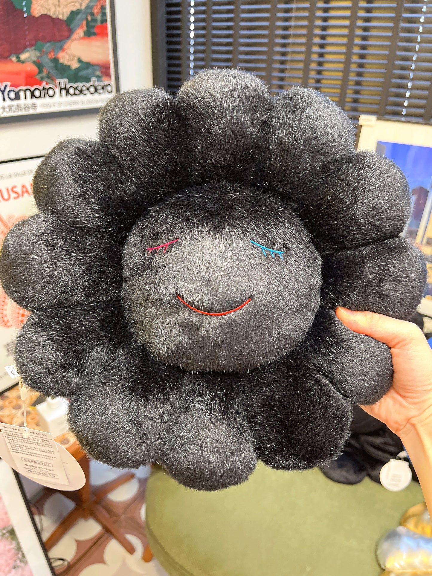 Takashi Murakami Sunflower Cushion – Blue & Black, 30cm