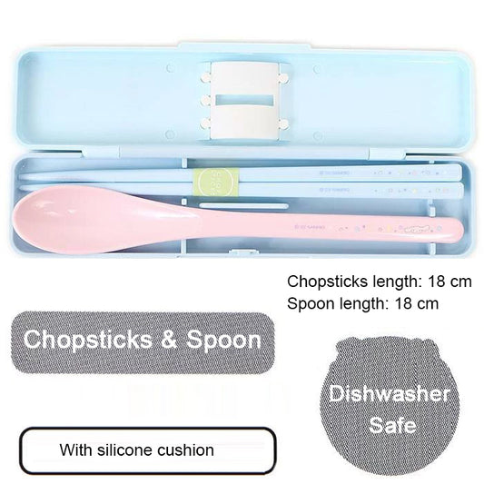 Japan Sanrio Series Cinnamoroll Kids Anti-bacterial Silent Portable Cutlery Set Chopsticks and Spoon Set