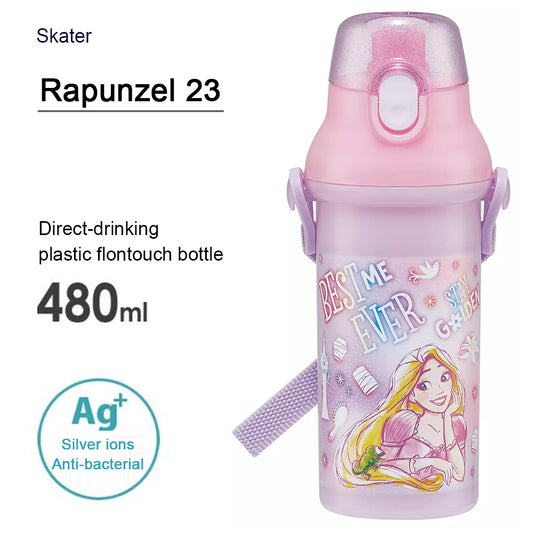 Japan Skater Disney Purple Princess Lightweight Kids Student with Shoulder Strap Antibacterial Direct Drinking Bottle Transparent Water Bottle 480ml