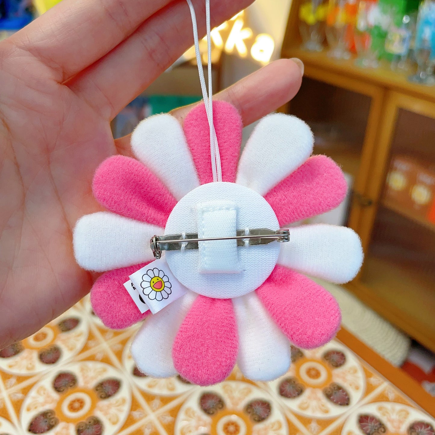 Takashi Murakami Sunflower Pin – Pink & White (Pin & Hanging Charm)