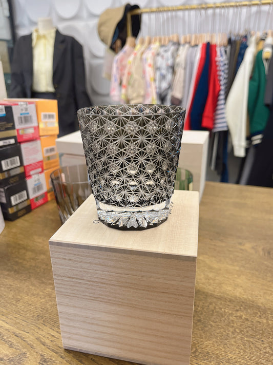 Yamada Edo Kiriko Whiskey Glass – “Enishi” 緣繫 Series (Black Kiku Pattern)