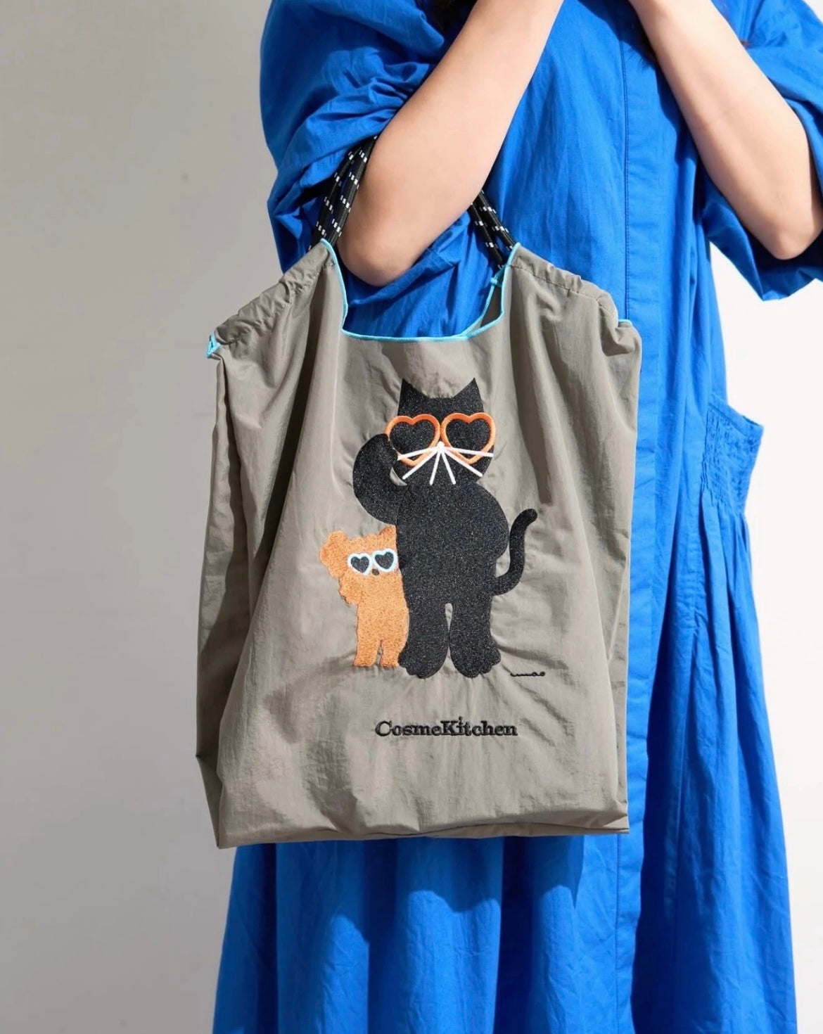 Ball & Chain Japan × Cosme Kitchen Limited Edition Cat Embroidery Eco Tote – Blue/Gray
