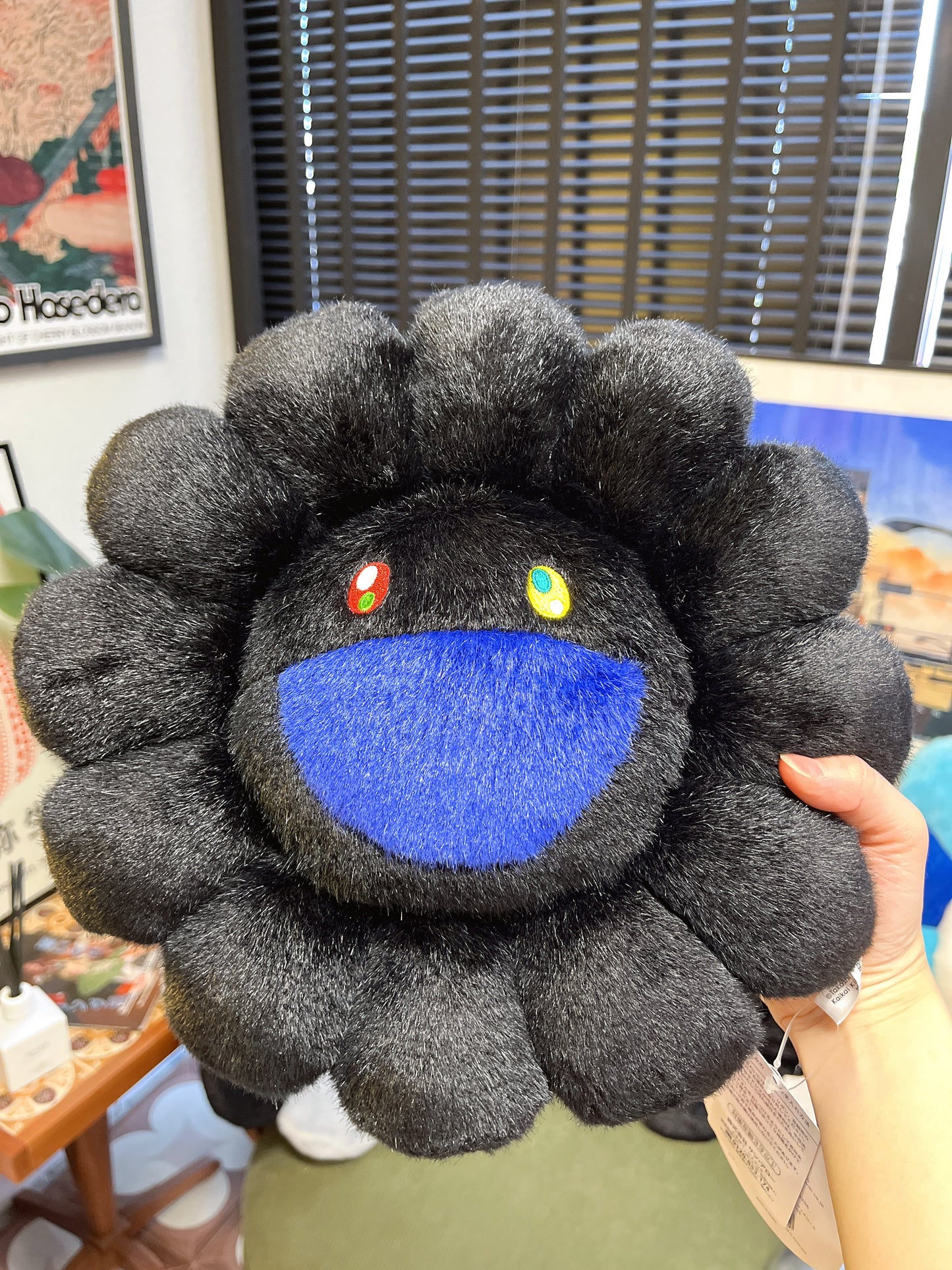 Takashi Murakami Sunflower Cushion – Blue & Black, 30cm